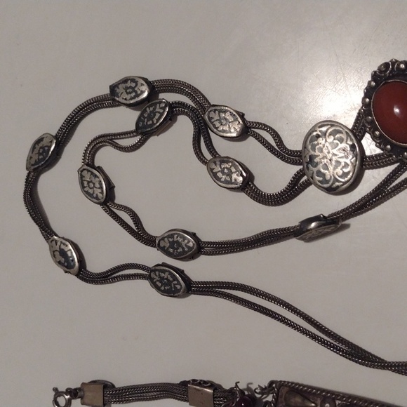 Antique Art Deco Turkish Snake Chain Heavy Silver Metal Necklace Bracelet Set - Picture 16 of 16